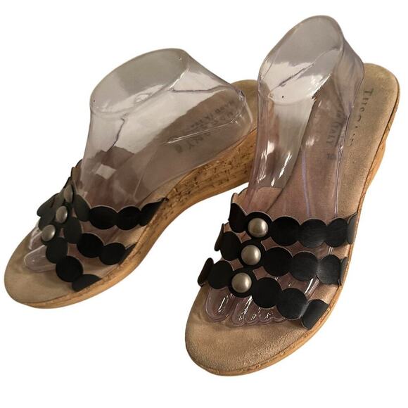 Tuscany Easy Street Black Cork Slip On Platform Wedges Slides Sandals 10M Boho - Picture 13 of 16